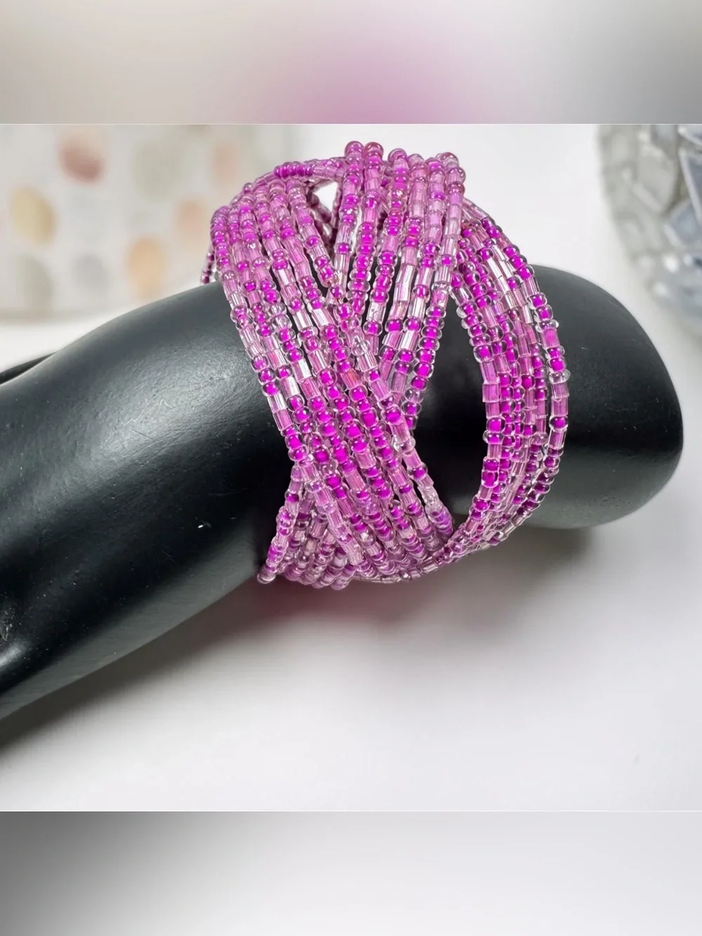 Pink Purple Multi-Strand Seed Bead Wrap Bracelet
